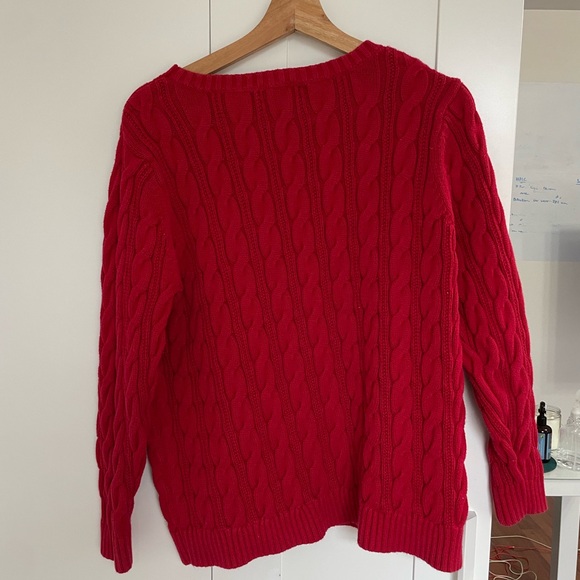 cotton Lands' End Women's Red Cable Knit Sweater knitted crew neck - Picture 3 of 4